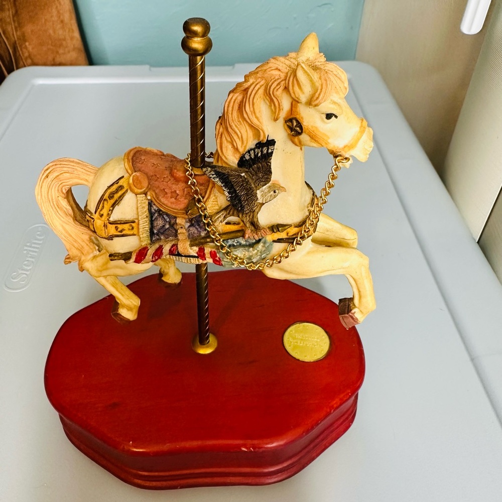 Vintage Musical Carousel Horse with Eagles American Flag Patriotic